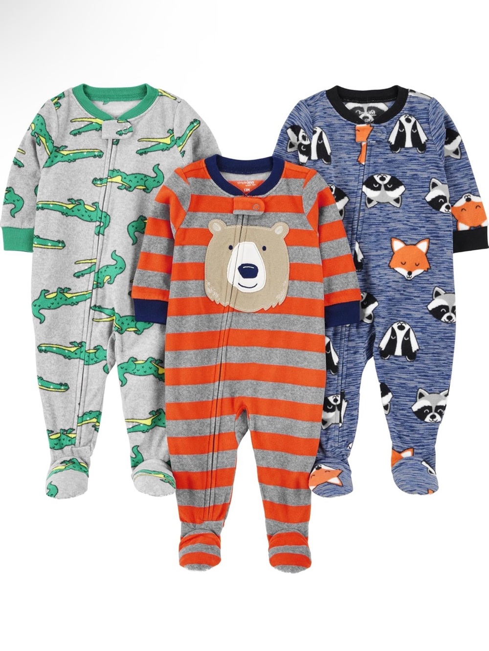 Carter's Baby Footed One-Piece Pajama Set - Gray/Green, Gray/Orange, Blue